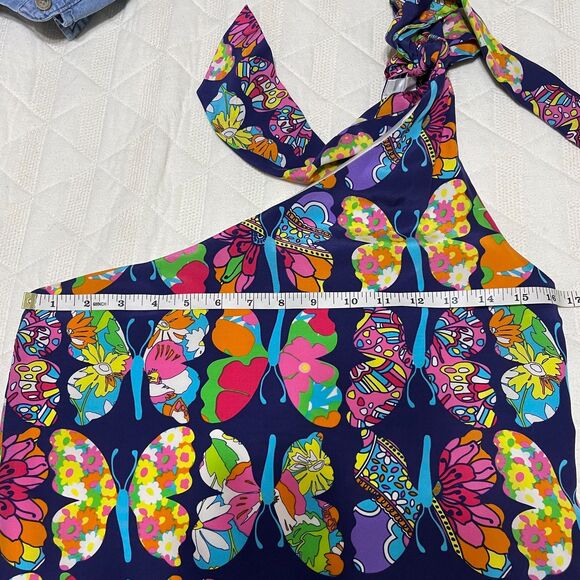 Lilly Pulitzer silk one-shoulder butterfly tank top size 2 whimsical summer - Picture 5 of 8